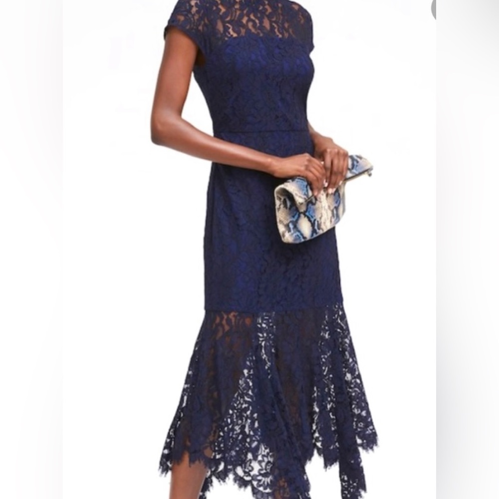 Gorgeous Lace Midi Dress in Navy (Size 4) - TAGS ON! Retail: $168